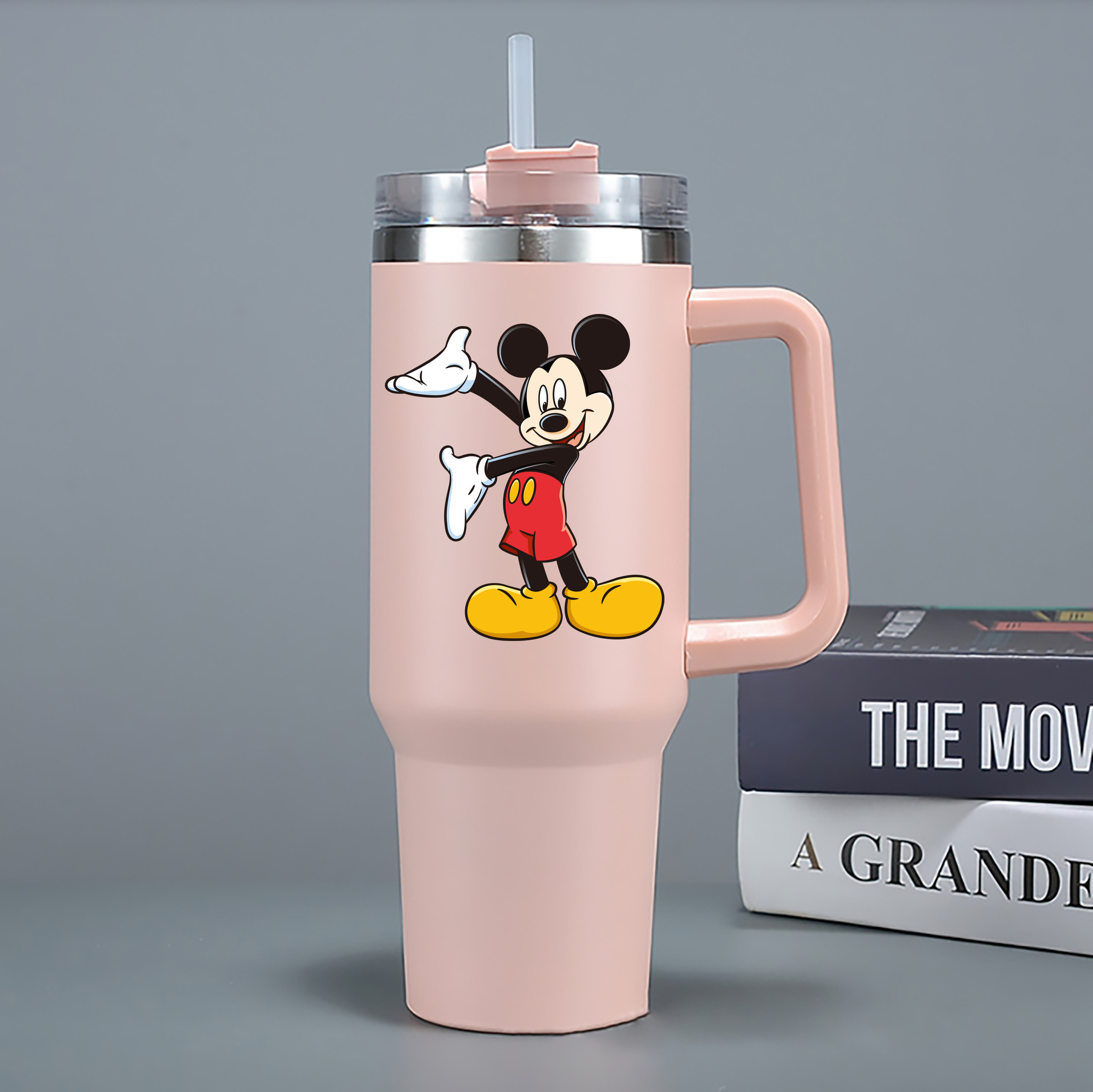 （画像用） ミッキーマウス Mickey Mouse 1200mL車用タンブラー - クリスタルステッカー（プラスチックストロー付き）